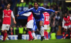 Didier Drogba celebrates after scoring in Chelsea’s 2-1 win against Arsenal in March 2008