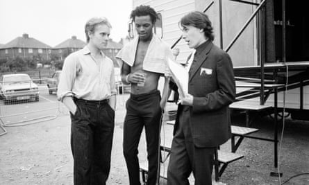 Ranking Roger, centre, and Dave Wakeling of the Beat being interviewed in Gateshead by Jools Holland for the TV show The Tube in 1982.