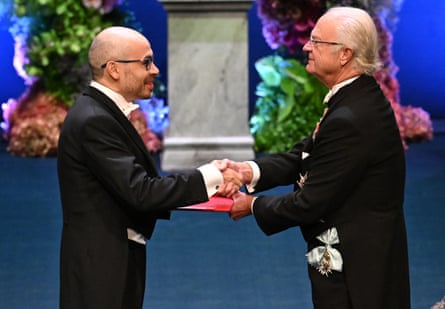 Hassabis being awarded the Nobel prize in chemistry by the king of Sweden last year