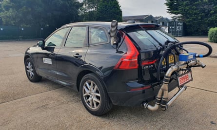 A Volvo hybrid car undergoes emissions tests for the campaign group Transport & Environment in 2021.