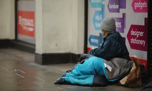 Homeless woman in arcade