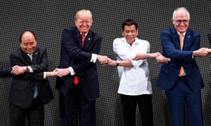 The two leaders with Vietnam’s prime minister Nguyen Xuan Phuc and Philippine president Rodrigo Duterte at Asean