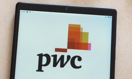 The PwC logo on a tablet.