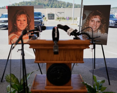 Printed photographs of Colleen Slemmer next to a podium.