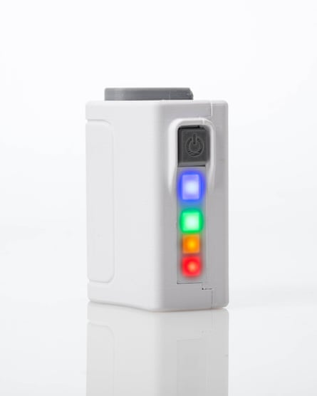 White cube with red, amber, green and blue lights