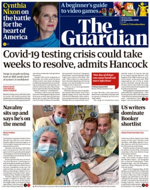Guardian front page, Wednesday 16 September 2020