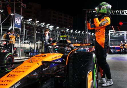 McLaren’s Lando Norris celebrates aft taking rod position successful nan F1 Grand Prix successful Las Vegas