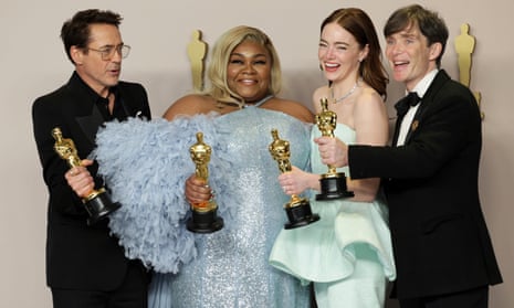 No whiteout this year … Robert Downey Jr (best supporting actor), Da'Vine Joy Randolph (best supporting actress), Emma Stone (best actress) and  Cillian Murphy (best actor). 