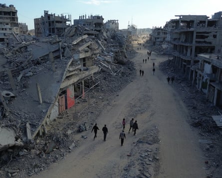An aerial view shows the extensive destruction in Khan Younis, Gaza, on Wednesday