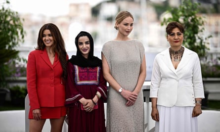 From left, producer Justine Ciarrocchi, Zahra, Jennifer Lawrence and Sahra Mani at the Cannes Film Festival 2023. 