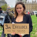 Mary Bevan protests outside Parliament.