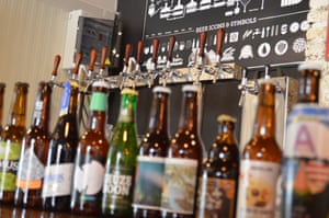 Craft beer bottle on the bar at El Fermentador, Granada, Spain