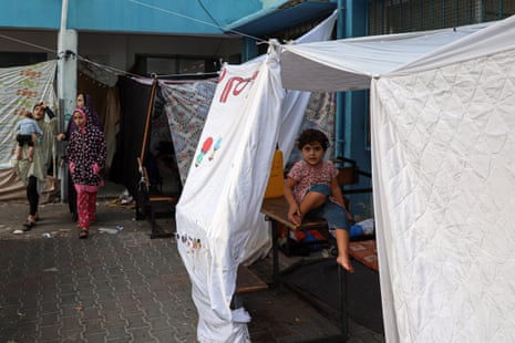 Displaced Palestinians inside a UNRWA-affiliated school.