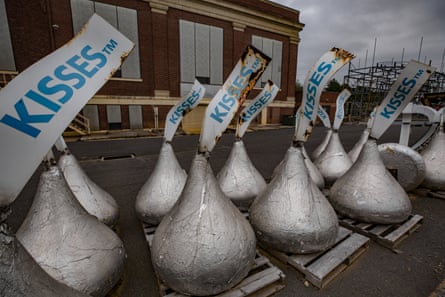 Old Hershey’s kisses rust outside the original Hershey chocolate factory, now closed.