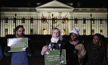 Cynthia Nixon with a group of activists, state legislators and actors on the third day of the five-day hunger strike in front of the White House