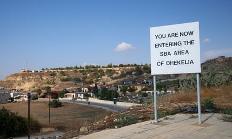 Sign marking the entrance of SBA Sovereign Base area of Dhekelia on Cyprus