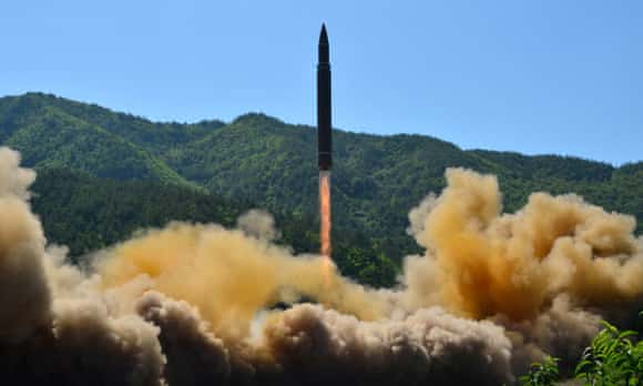 A North Korean Hwasong-14 intercontinental ballistic missile shown during a test launch