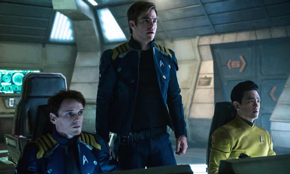 Anton Yelchin, Chris Pine and John Cho in Star Trek Beyond.