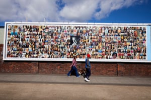 12 May – A giant poster featuring the faces of key workers outside the rugby ground at Barrow-in-Furness