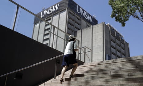 A students walks up the stairs at UNSW