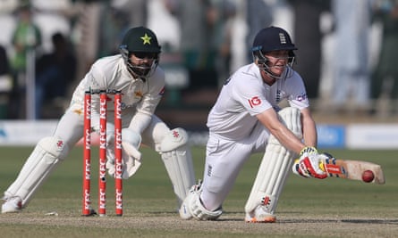 Harry Brook plays a reverse sweep on his way to a first-innings century for England