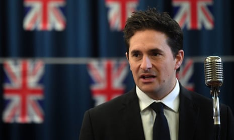 The veterans minister, Johnny Mercer, speaks at a primary school earlier this year