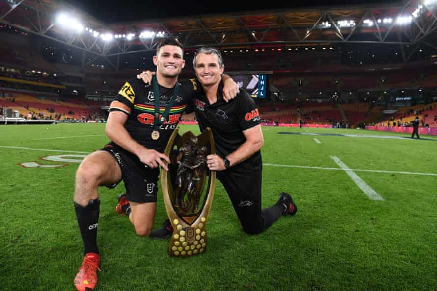 Clive Churchill medal winner Nathan Cleary with coach Nathan Cleary.