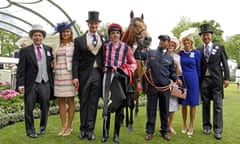 Horse Racing - 18 Jun 2016<br>Mandatory Credit: Photo by Steven Cargill/racingfotos.c/REX/Shutterstock (5734390ao)
OUTBACK TRAVELLER (Martin Harley) with owners Trevor Harris of Lordship Stud (right) and Tom Morley (left) after The Wokingham Stakes Royal Ascot
Horse Racing - 18 Jun 2016