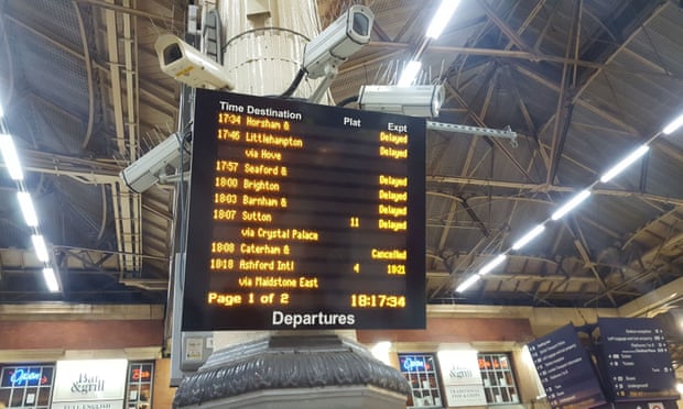A departure board at London’s Victoria station last December.