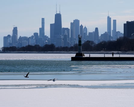 Lake Michigan covered with snow and ice.