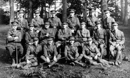 Wilfred Owen and fellow officers of the 5th battalion of the Manchester Regiment at Witley North Camp in Surrey in 1916.