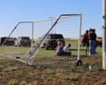 Police on the scene where a person drove a vehicle through a soccer field during a game in Wichita, Kansas.