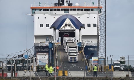 Freight arrives on a ferry Larne, Northern Ireland. ‘Brexit was always going to entail new barriers and frictions,’ writes Naomi Long.
