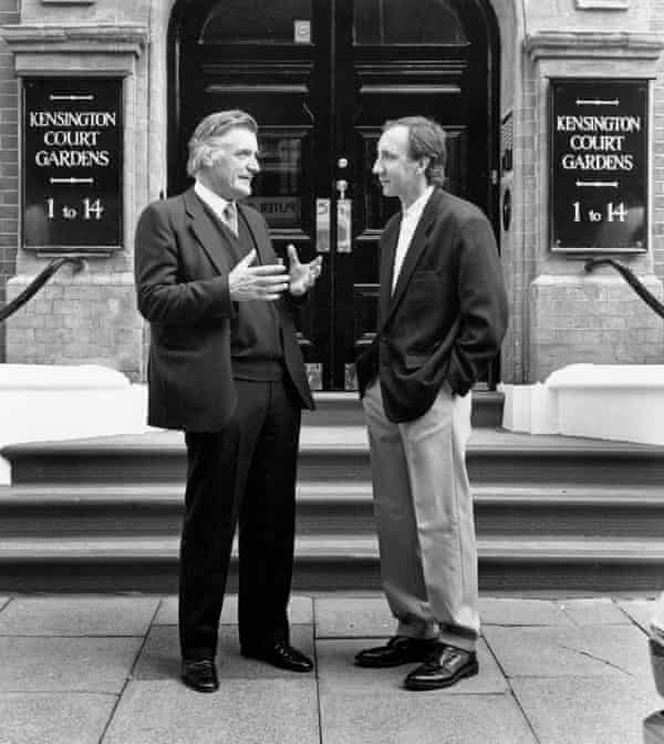 Ted Hughes and Pete Townshend, then an editor at Faber, outside the flat in Kensington that TS Eliot and Valerie moved into after their marriage.