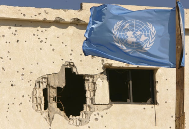 A UN flag placed by Ghanian peacekeepers with the United Nations Interim Forces in Lebanon (UNIFIL)