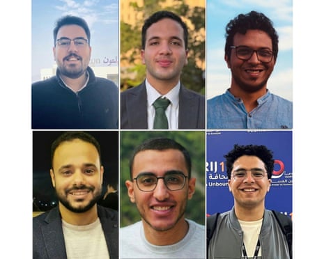 Six Egyptian journalists smiling in individual headshots, arranged in a grid