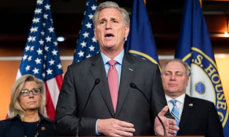Republican House minority leader Kevin McCarthy speaks at a press conference.