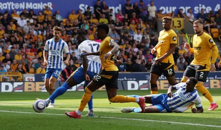 Danny Welbeck scores a goal that was later disallowed following a VAR review