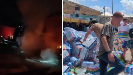 Gaza-bound aid trucks set on fire and looted in West Bank – video