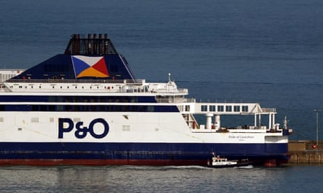 A P&amp;O ferry moored at the Port of Dover in Kent. 