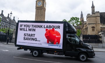 An advertising van for the Conservative party in Parliament Square in May.