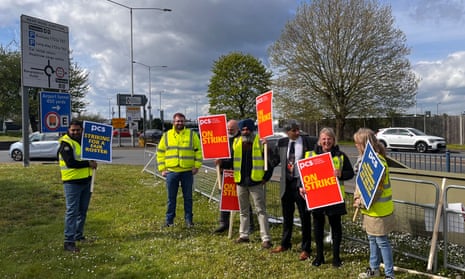 Members of the Public and Commercial Services Union on the picket line at Heathrow Airport today