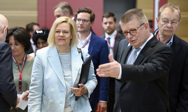 Germany’s interior minister, Nancy Faeser, and Thomas Haldenwang, the head of Germany’s domestic intelligence agency