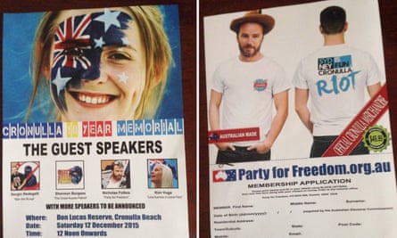 The flyer distributed in Cronulla by the far right group Australian Party for Freedom encouraging residents to attend the planned rally.