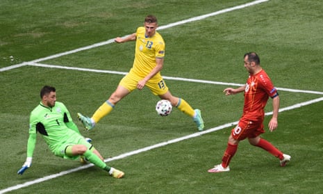 North Macedonia’s Goran Pandev scores their first goal that was later disallowed.