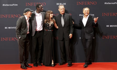 Never Brown in town: Dan Brown, right, with the cast of Inferno