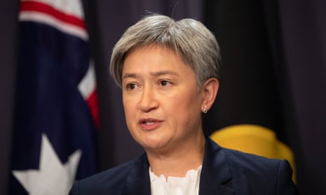 Foreign Minister Penny Wong at a press conference
