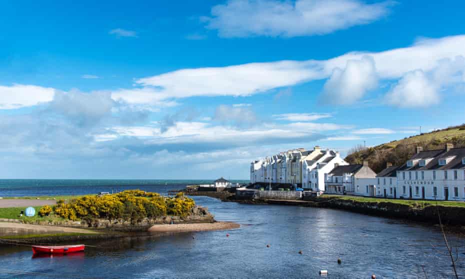 coast with harbour and houses