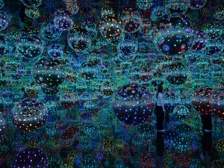 Kusama’s infinity room made for the NGV show, titled My Heart is Filled to the Brim with Sparkling Light (2024).