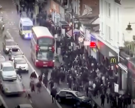 Crowded street with teenagers
